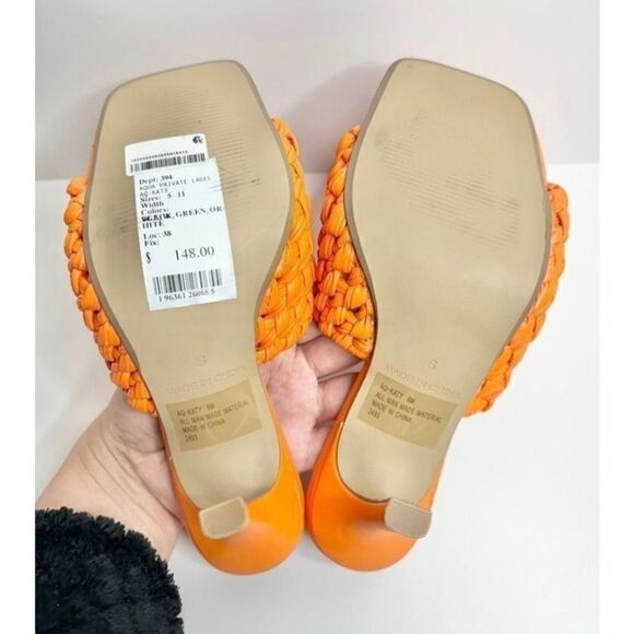 AQUA Orange Woven Heeled Mules Size 6M Square Toe Slip On Heels Sandals - Picture 6 of 7